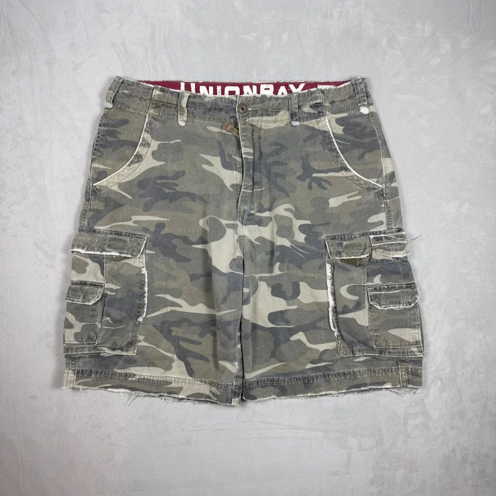 Y2K Mens Unionbay Camo Cargo Shorts Distressed Skate Utility 34